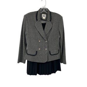 Vintage Leslie Fay Skirt Suit 10P Used Petite Black White Houndstooth USA